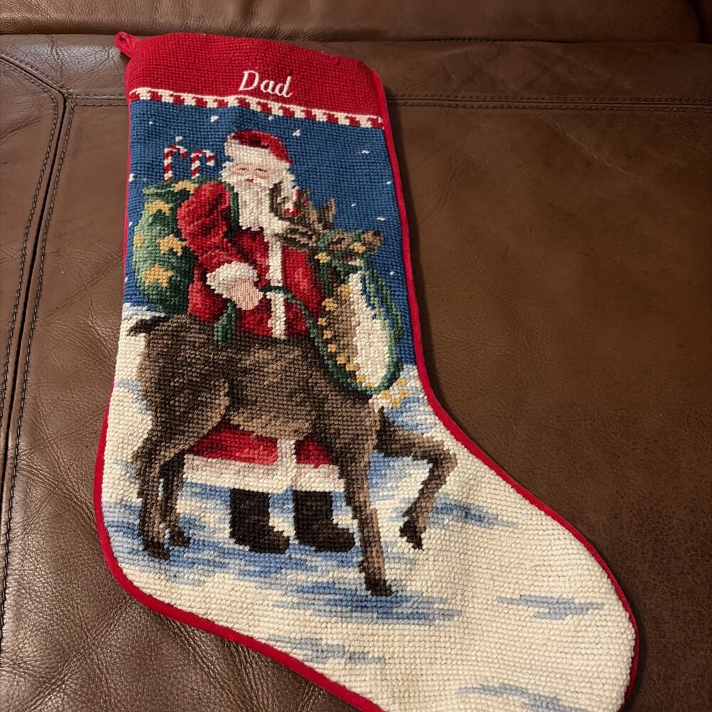 Lands End Needlepoint Christmas Stocking DAD 18" Personalized For Dad